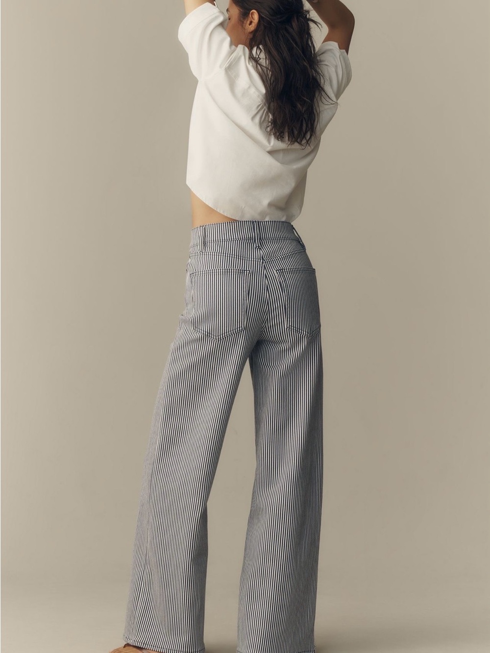 Frame Le Slim Palazzo High-Rise Wide-Leg Striped Jeans - Blue/White 29